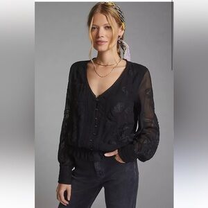 Anthropologie  Embroidered Floral Top